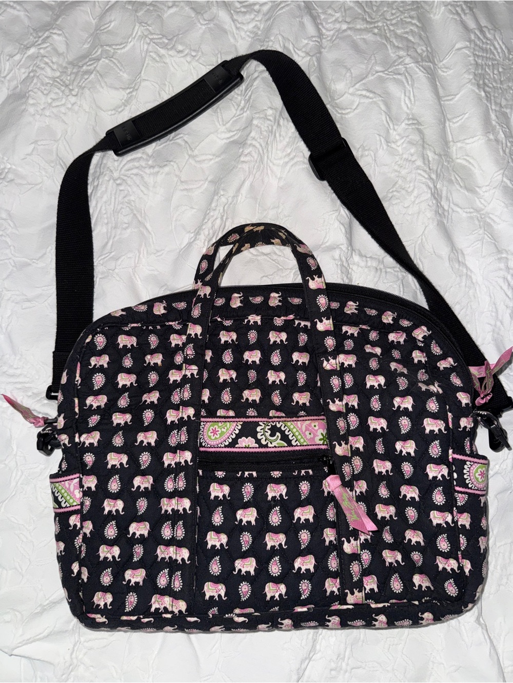 Vera Bradley vintage elephant print computer bag Tote black and pink